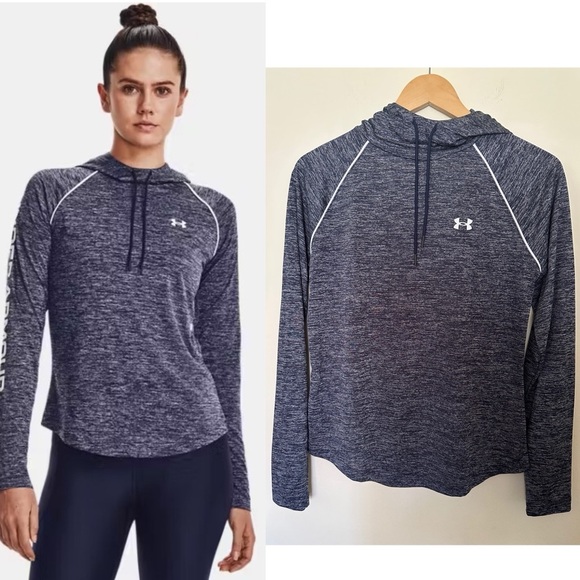 UNDER ARMOUR Hoodie Shirt Navy NWT WOMEN Sz Medium UA Velocity WordMark - Picture 1 of 10
